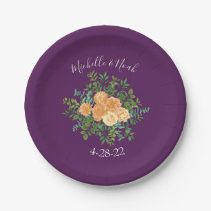 Plato De Papel Peach & Plum Purple Peony y Rosa Boda Floral