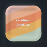 Plato De Papel Peach Retro Pastel Geométrico Mint Peach<br><div class="desc">Retro Pastel Arte Geométrico Boda personalizada Cute Placas de papel en la Casa de la Moneda y en la Cubierta</div>