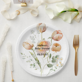 Plato De Papel Peach Tulip Flower Personaliza las placas de papel
