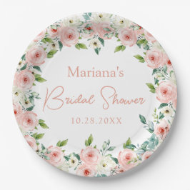 Plato De Papel Peach White Watercolor Floral Bridal Shower