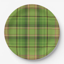 Plato De Papel Peach y Green Plaid (fondo)