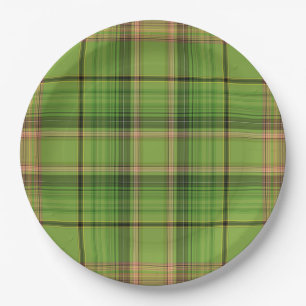 Plato De Papel Peach y Green Plaid (fondo)
