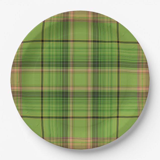 Plato De Papel Peach y Green Plaid (fondo) (Anverso)