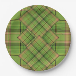 Plato De Papel Peach y Green Plaid (solapamiento)
