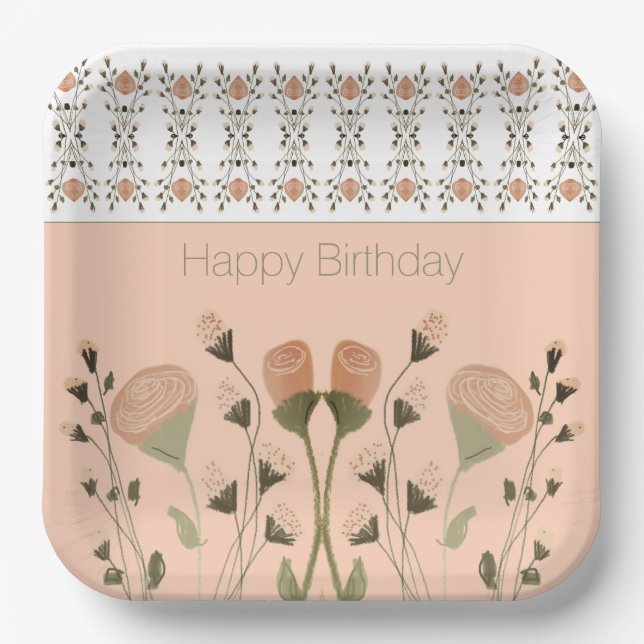 Plato De Papel Peach Y Green Square (Anverso)