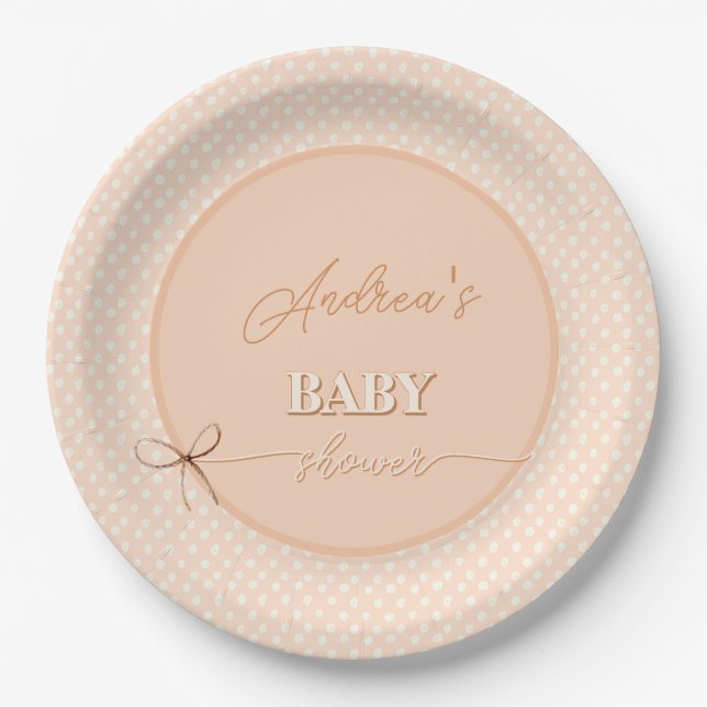 Plato De Papel Peach-y Shoe String Baby Shower (Anverso)