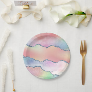 Plato De Papel Peachy Agate   Bonito Pastel suave color de agua n