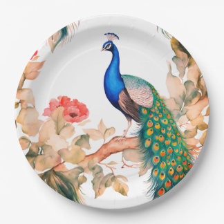 Plato De Papel Peacock and Flowers Paper Party Plates