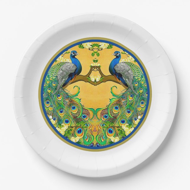 Plato De Papel Peacock azul indio vintage (Anverso)
