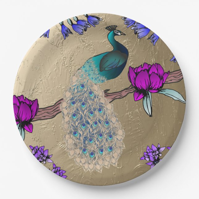 Plato De Papel Peacock En Oro (Anverso)