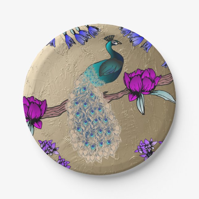 Plato De Papel Peacock En Oro (Anverso)