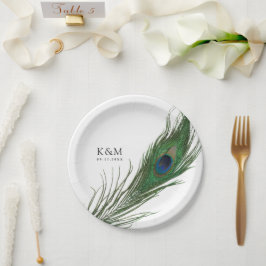 Plato De Papel Peacock Feather Poise | Evento Boda