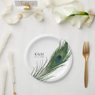 Plato De Papel Peacock Feather Poise   Evento Boda