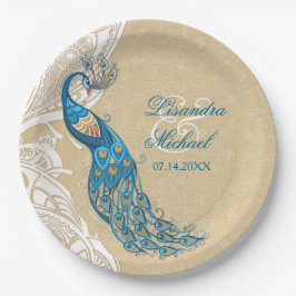 Plato De Papel Peacock Lace Elegance 2 Placas de papel Personaliz