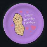 Plato De Papel Peanut Kids Birthday Fiesta Cute Personalizado<br><div class="desc">Estos adorables materiales temáticos son perfectos para los amantes de los nueces. ¡Ideal para cumpleaños y otras celebraciones! ¡El cacahuete tiene unos corazones rosas lindos y es genial para un niño o adulto que celebra su graduación de una alergia a las nueces!</div>