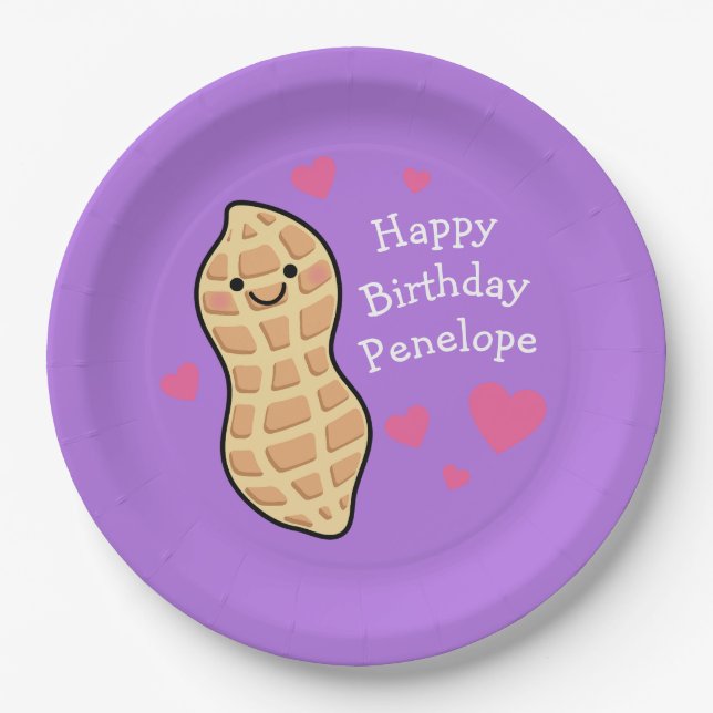 Plato De Papel Peanut Kids Birthday Fiesta Cute Personalizado (Anverso)