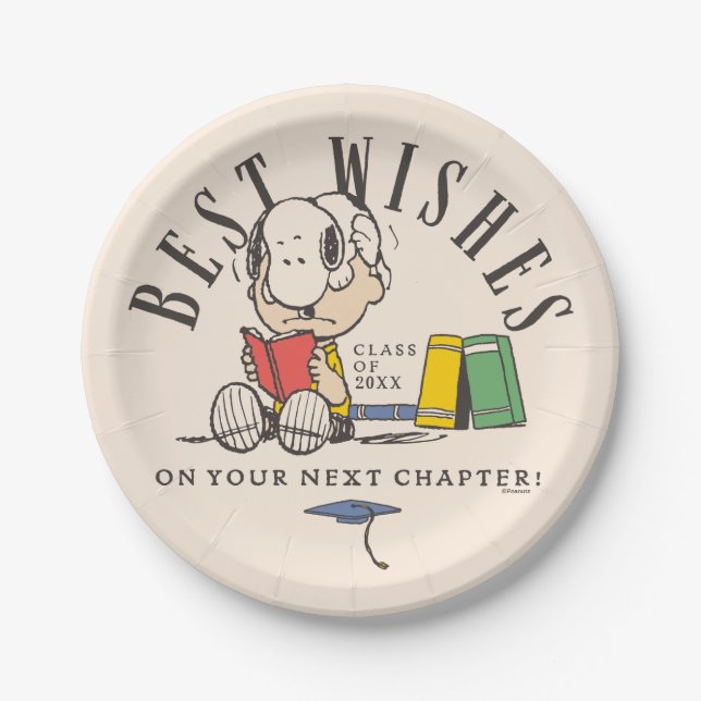 Plato De Papel Peanuts Best Wishes Graduation Snoopy Reading (Anverso)