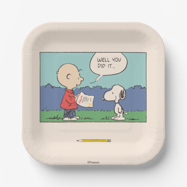 Plato De Papel Peanuts Charlie Brown Snoopy Well You Did It Grad (Anverso)