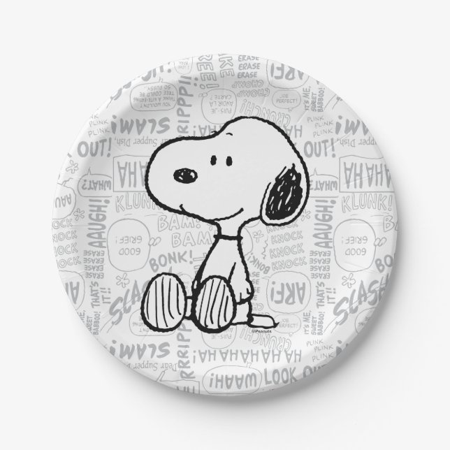 Plato De Papel PEANUTS | Snoopy on Black White Comics (Anverso)