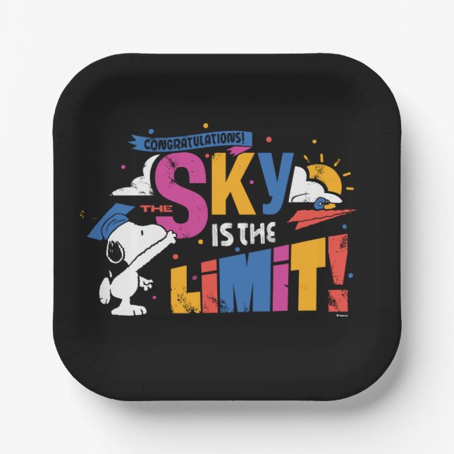 Plato De Papel Peanuts Snoopy Sky Is The Limit Graduation (Anverso)