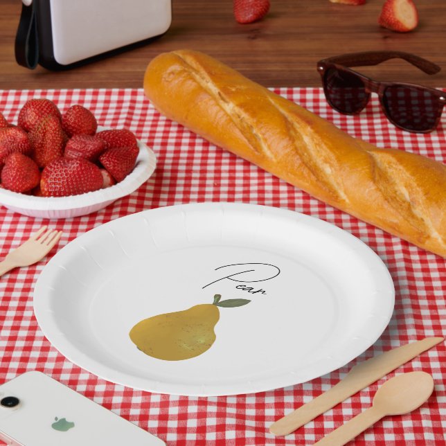 Plato De Papel Pear Fruit Illustration  (Picnic)
