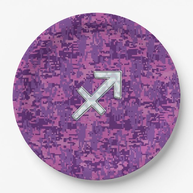 Plato De Papel Pearl Sagittarius Zodiac Rótulo Fuchsia Camo Digit (Anverso)