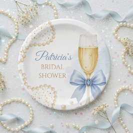 Plato De Papel Pearls & Prosecco Bridal Shower Paper Plate