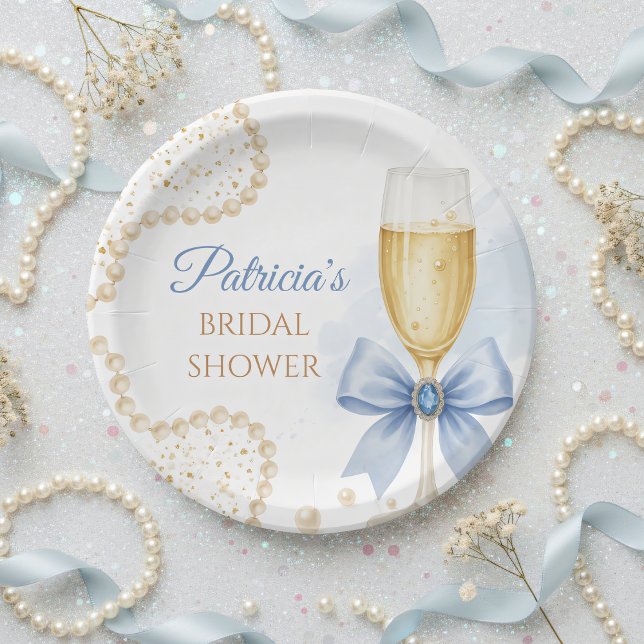 Plato De Papel Pearls & Prosecco Bridal Shower Paper Plate (Subido por el creador)