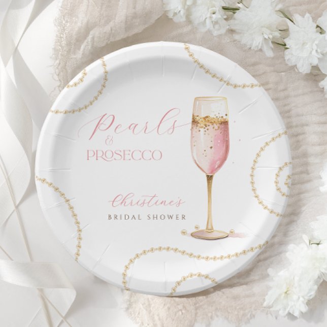 Plato De Papel Pearls Prosecco Dorada Rosa Ducha Bridal (Subido por el creador)