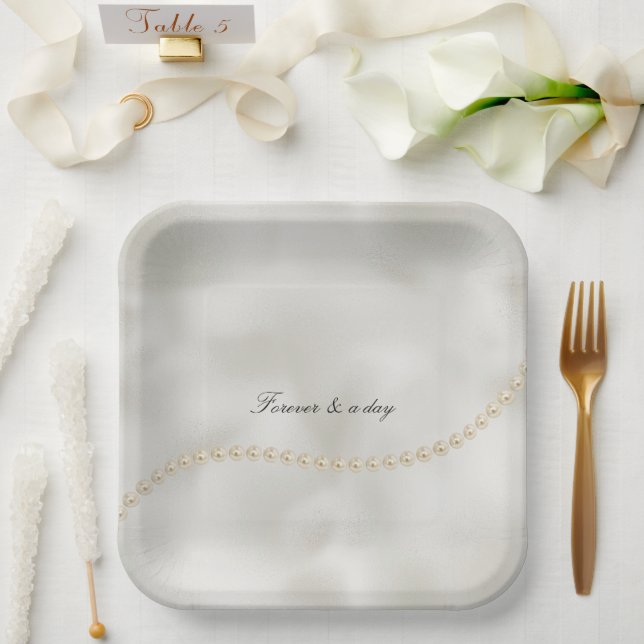 Plato De Papel Pearls White Luxe (Boda)