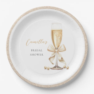 Plato De Papel Pearls y Prosecco Bow Bridal Shower