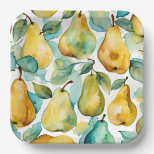 Plato De Papel Pears Arte Acuarela