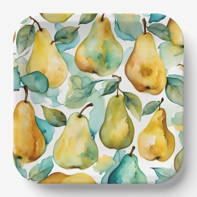 Plato De Papel Pears Arte Acuarela  (Anverso)