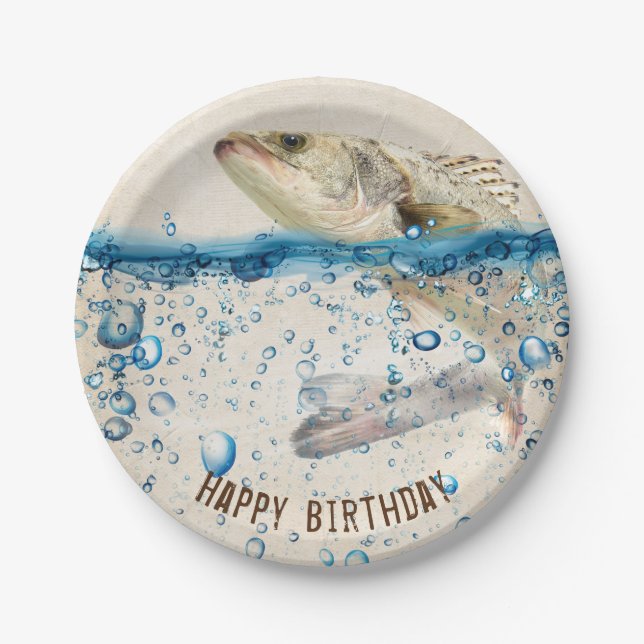 Plato De Papel peces de cumpleaños saltando del agua (Anverso)