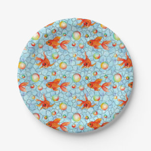 Plato De Papel peces dorados y burbujas de jabón