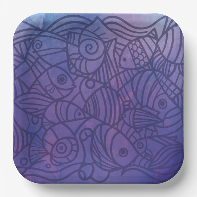 Plato De Papel Peces Púrpura (Anverso)