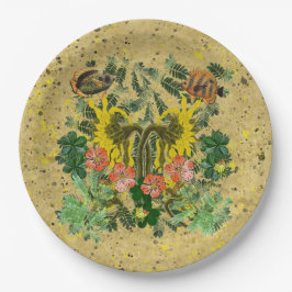 Plato De Papel Peces y flores