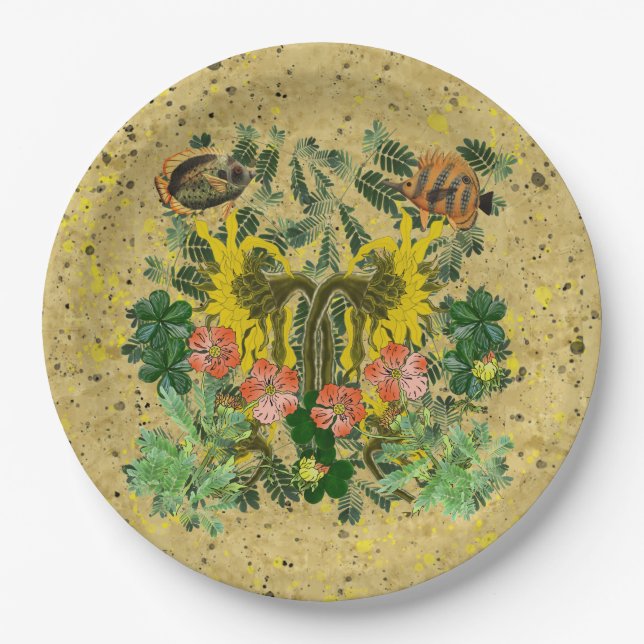 Plato De Papel Peces y flores (Anverso)