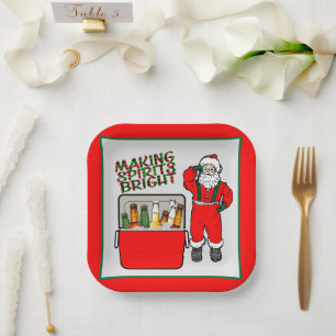 Plato De Papel Pecho De Hielo Rojo Con Cerveza Y Santa