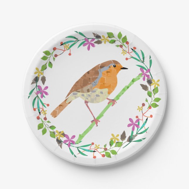 Plato De Papel Pecho Rojo Robin, ave de Navidad (Anverso)
