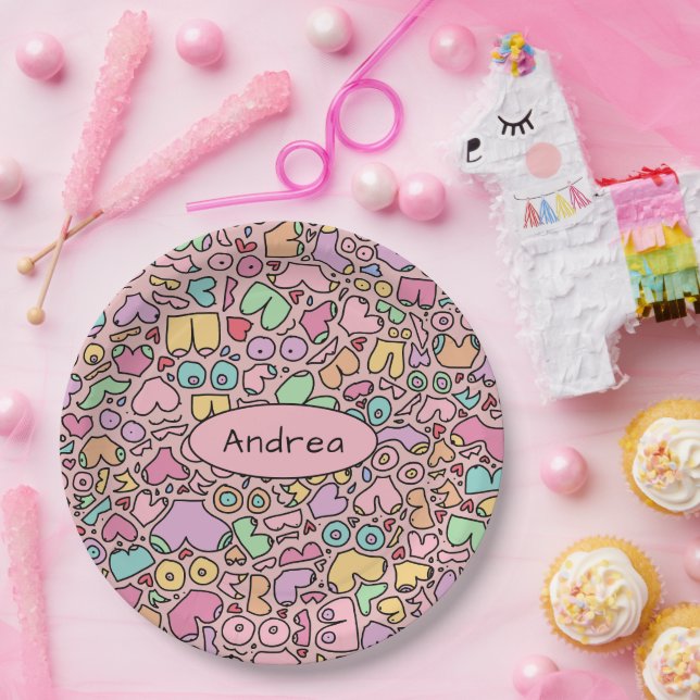 Plato De Papel Pechos rosados patrón divertido popular (Fiesta)