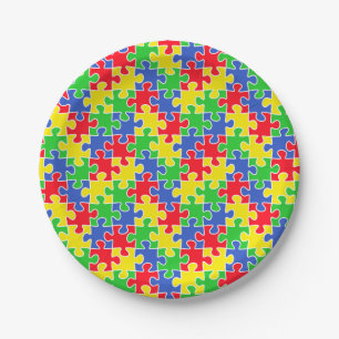 Plato De Papel Pedazos brillantes del rompecabezas de los colores