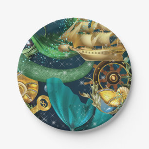 Plato De Papel Pedazos de fiesta de la sirena