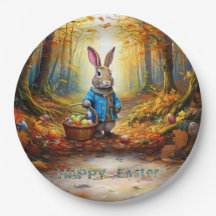 Pedro el conejo de Pascua con la cesta de huevos d