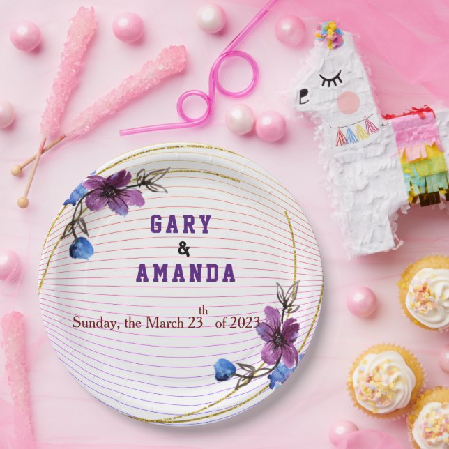 Plato De Papel Pegar desde morado (Fiesta)