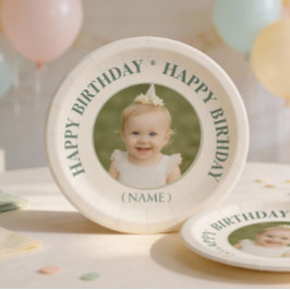 Plato De Papel Pegatina de cumpleaños con foto personalizada - In