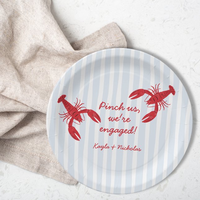Plato De Papel Pellízcanos Estamos Comprometidos Cangrejos Hervid (Pinch Us We’re Engaged Crawfish Boil Engagement Paper Plates)