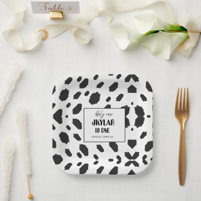 Plato De Papel Pelo de Vaca Negro Blanco Manchas (Boda)