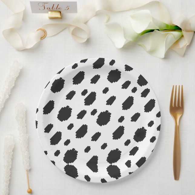 Plato De Papel Pelo de vaca negro con manchas blancas (Boda)