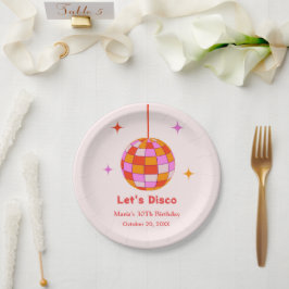Plato De Papel Pelota de Disco Naranja Rosa Fiesta de Cumpleaños 